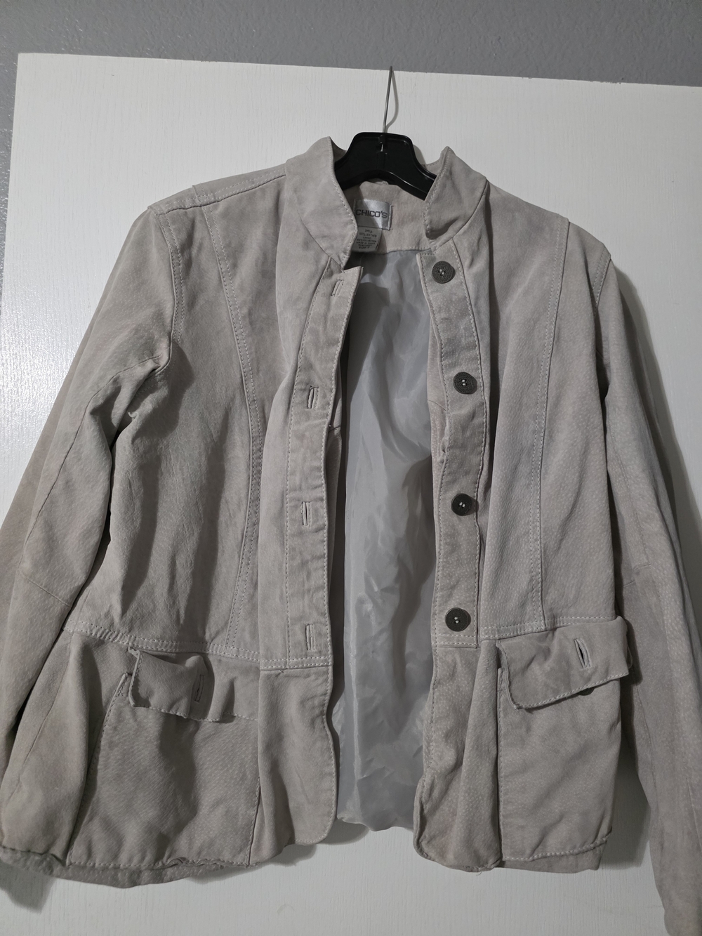Chico's Light Gray Suede Button-Front Jacket